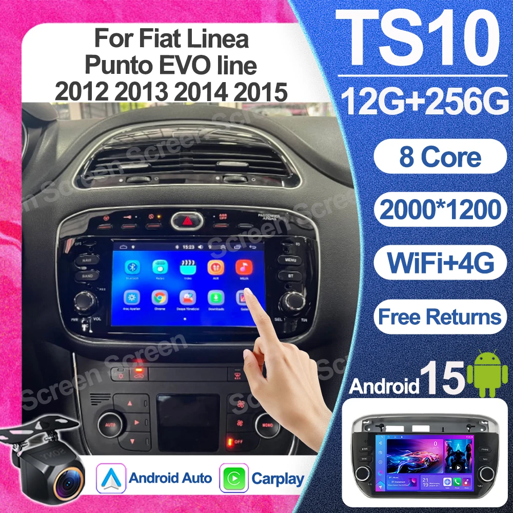 Car Radio For Fiat Linea Punto Evo Line 2012 2013 2014 2015 Android 16 Carplay Multimedia Stereo GPS Navi Wifi 5G Bt Head Unit