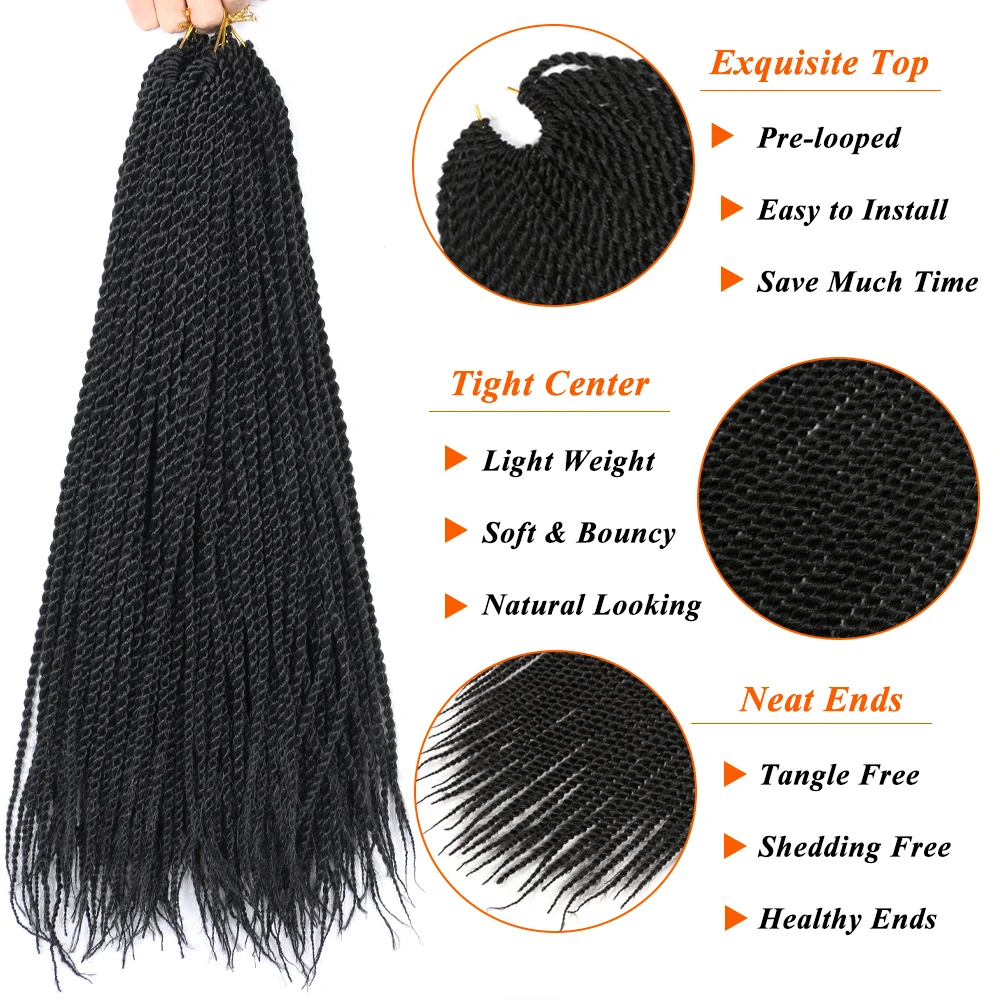 Bellqueen Synthetic Senegalese Twist Crochet Hair Pre Looped Micro Handmade Hot Water Braiding Hair Extension