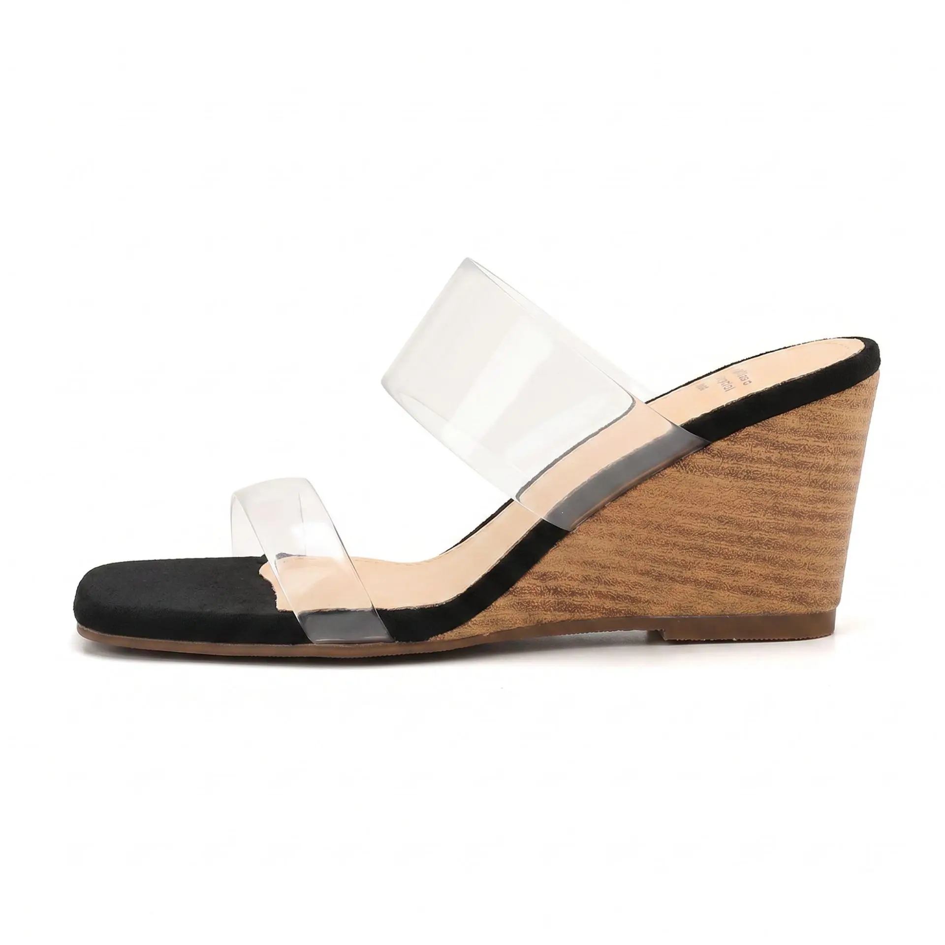 New Transparent Sequins One-Word Drag~ Square Head One-Foot High-Heeled Color Matching Wedge Slippers Holiday Style Women's Drag