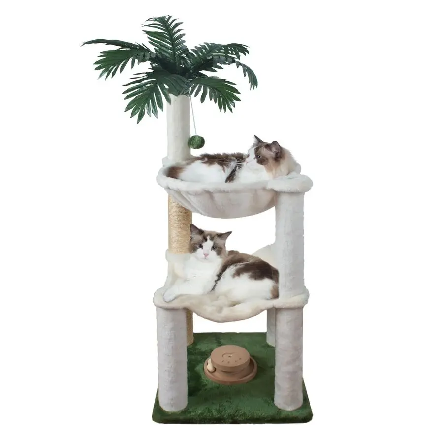 

Деревянная когтеточка-башня для кошек 40 дюймов с двумя гамаками, интерактивная игрушка для кошек, кошачий домик