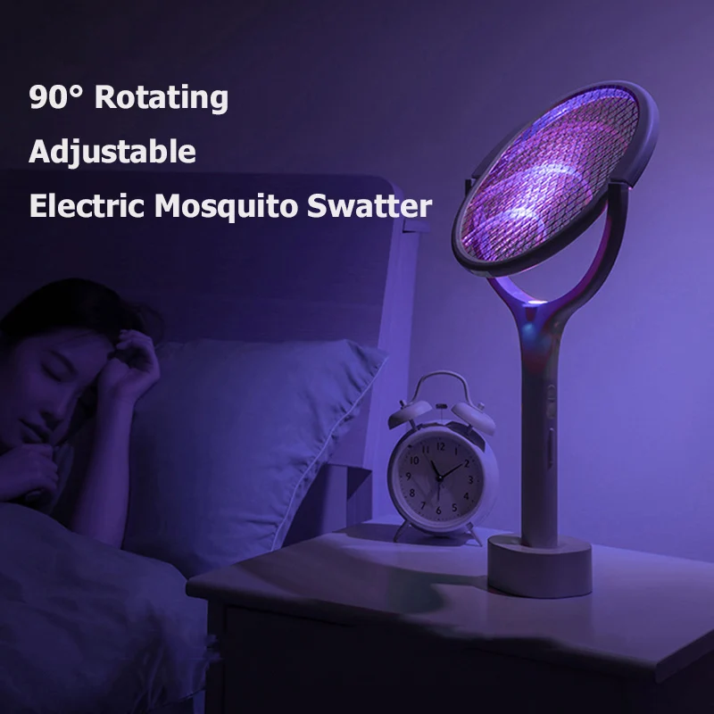 365nm UV Light Electric shocker 2 in 1 Mosquito racket Trap Flies 90° Rotatable Mosquito Killer Lamp Fly Swatter USB Charging