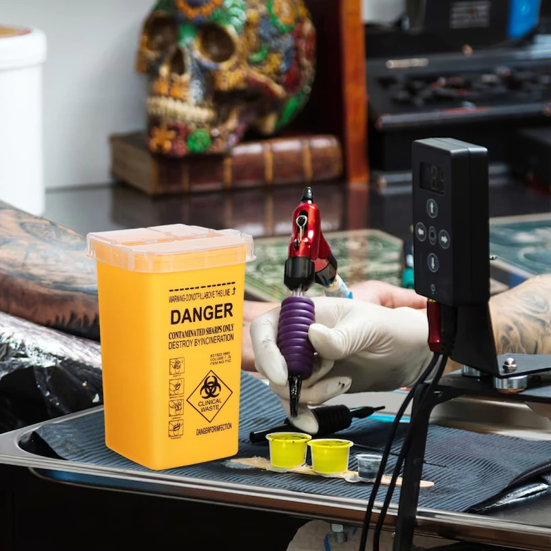Tattoo Sharps Bin 1 Litre - Portable Sharps Box for Needles, Tattoo Blades - Secure Needle Disposal Container with Locking Lid