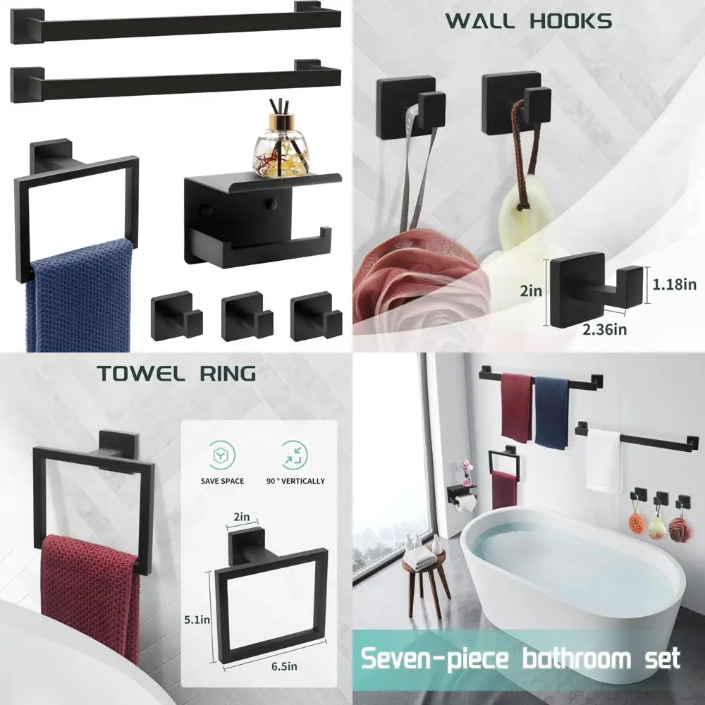 مجموعة مناشف أجهزة الحمام باللون الأسود غير اللامع من الفولاذ المقاوم للصدأ مع ملحقات لتركيب الحائط #1