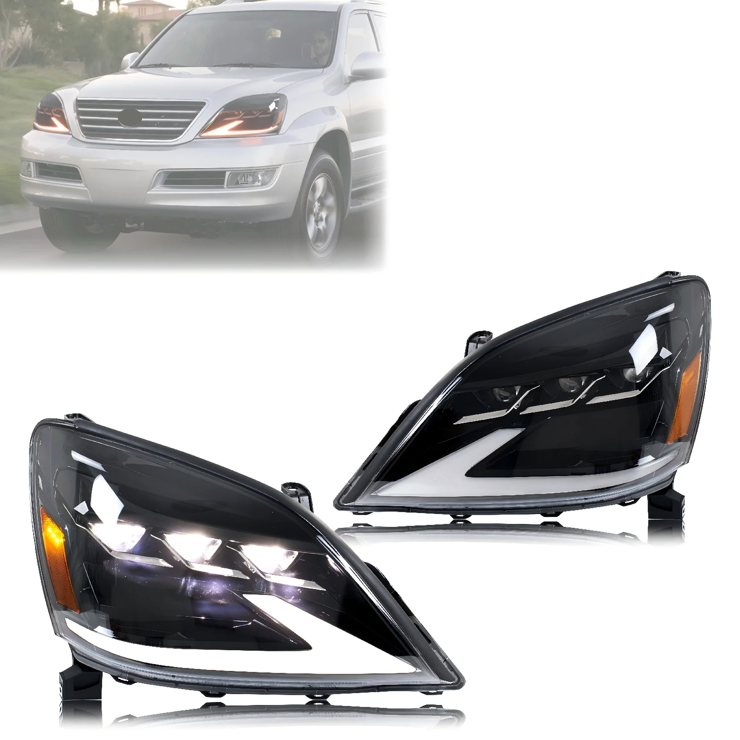 

LED Headlights for Lexus GX470 2003-2009 Sequential Turn Signal Start-up Animation DRL Projector Front Lamps Assembly
