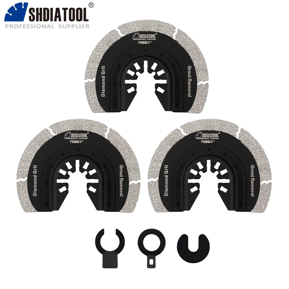 SHDIATOOL Diamond Oscillating Saw Blade 76mm Half Circle Universal Multi Tool For Mortar Cement Ceramic Tile Marble with Adapter