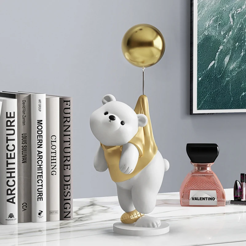 Resin Balloon Bear Sculpture Creative Ornaments Home Living Room Soft Decoration Hotel Lobby Office Study Decoration Sculpture