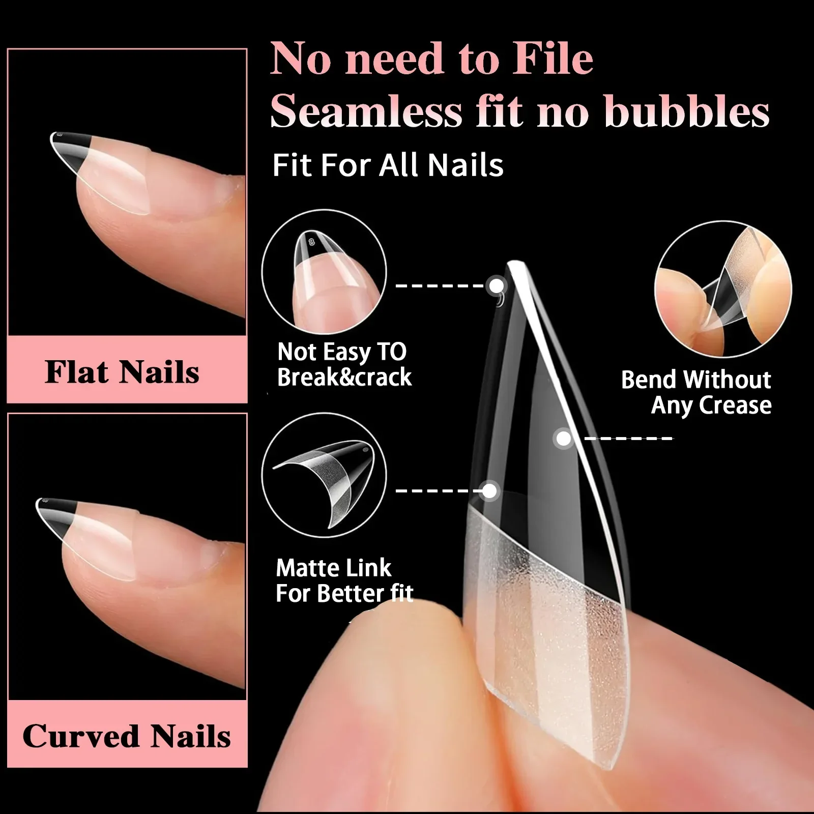 Extra Short Soft Gel 600Pcs Short Stiletto Nail Tips Half Cover False Nail Acrylic French Pointy Nail Extension