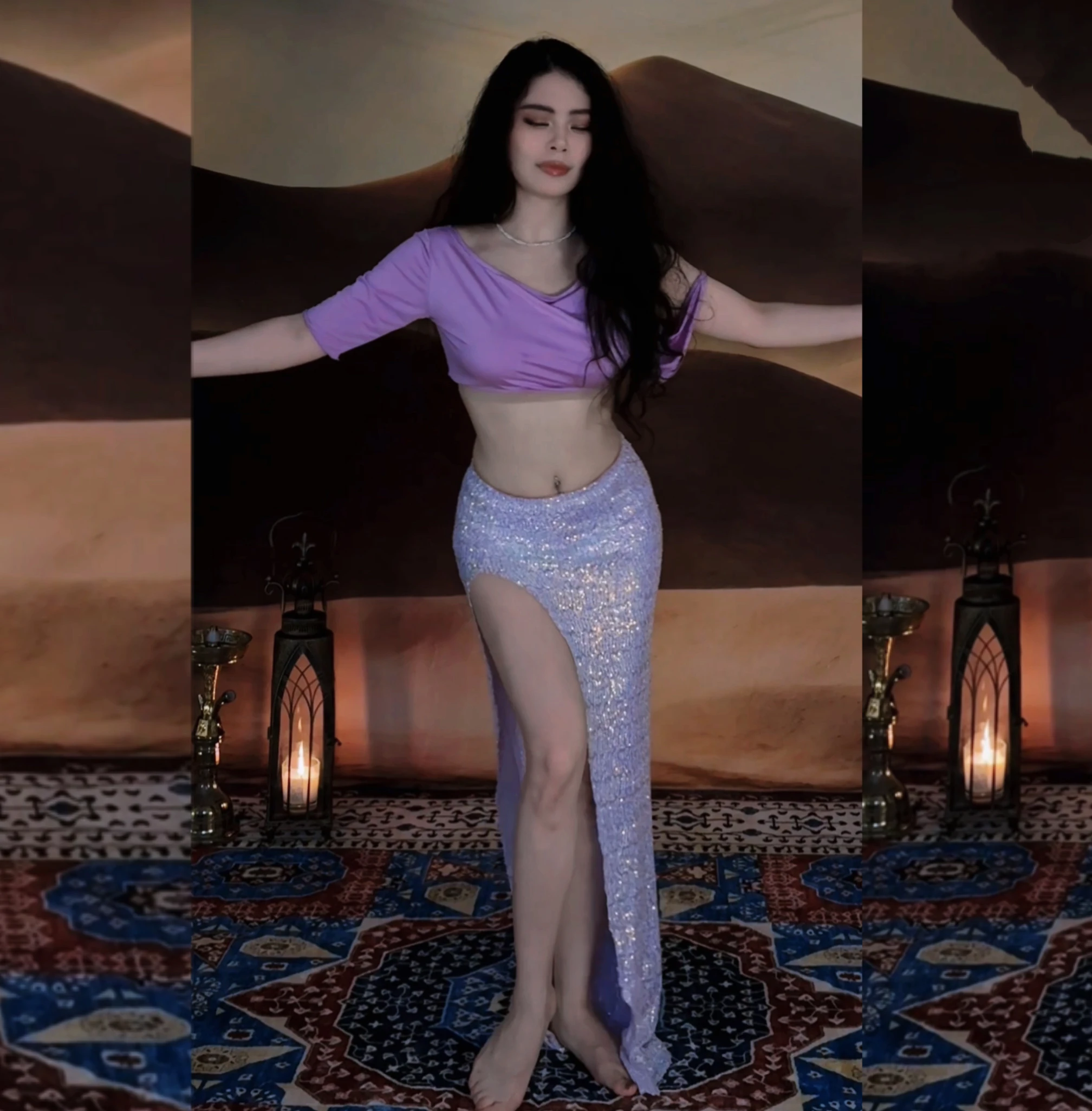 Nieuwe buikdanskostuum sexy off-shoulder top + high-end pailletten lange rok set volwassen vrouwen Oosterse dansvoorstelling kostuums