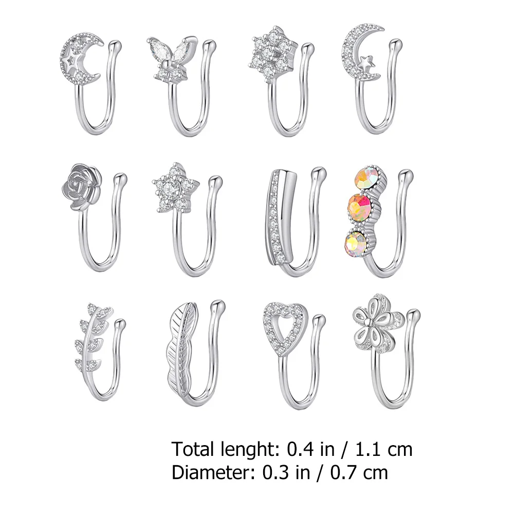12 قطعة الزركون كليب مجوهرات للنساء لا ثقب وهمية الأنف الدائري موضة ديكور الحفلات سيدة أنيقة الأنف الزينة