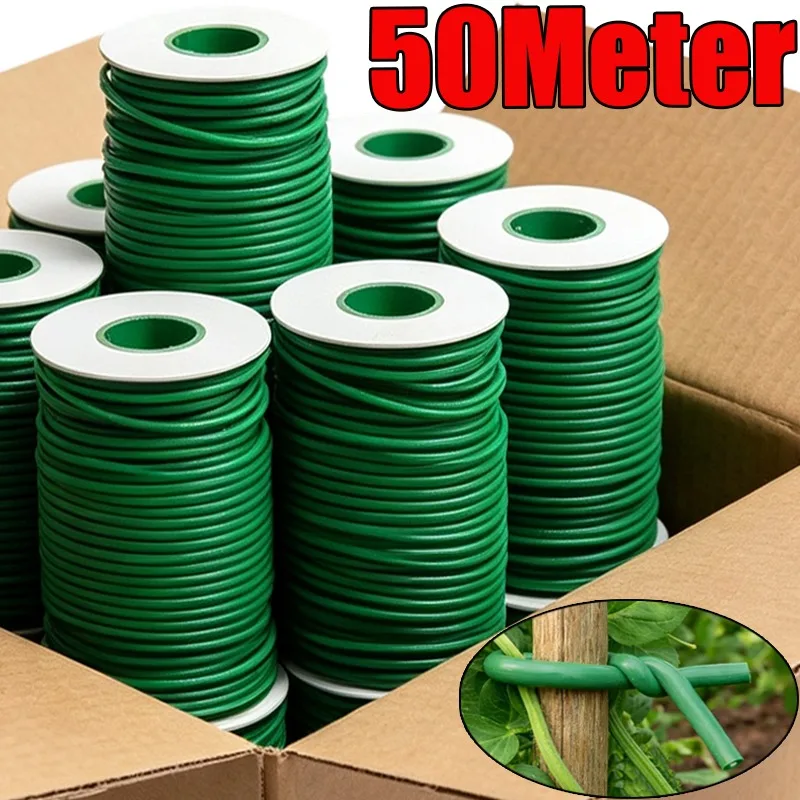 5-50Meters Plant Twine Green Cable Ties Flexible Bendy Vine Support Twist Ties Reusable Plant Branches Rubber Coated Steel Wire