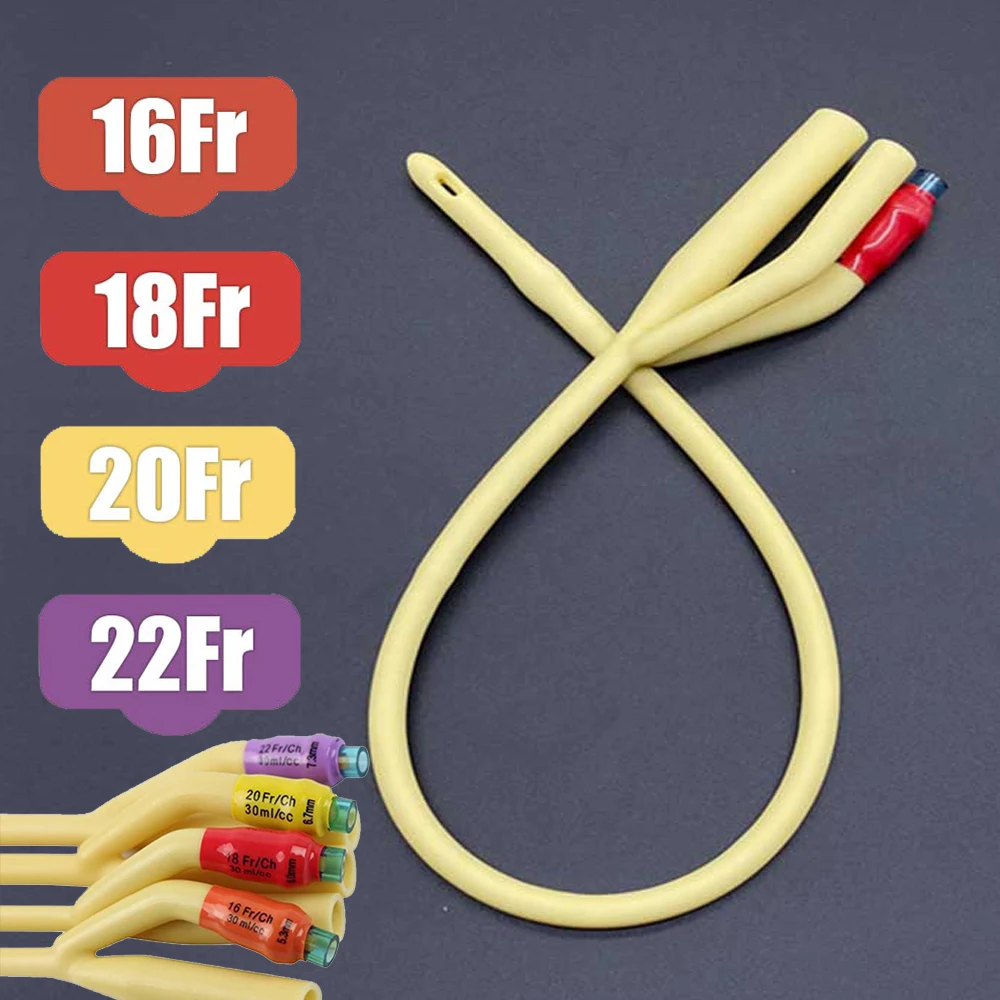 2/5pcs 16FR 18FR 20FR 22FR Urinary 3 Way Latex Catheter Sterilized Urethral Latex Catheter with Valve Disposable Sterile Urology