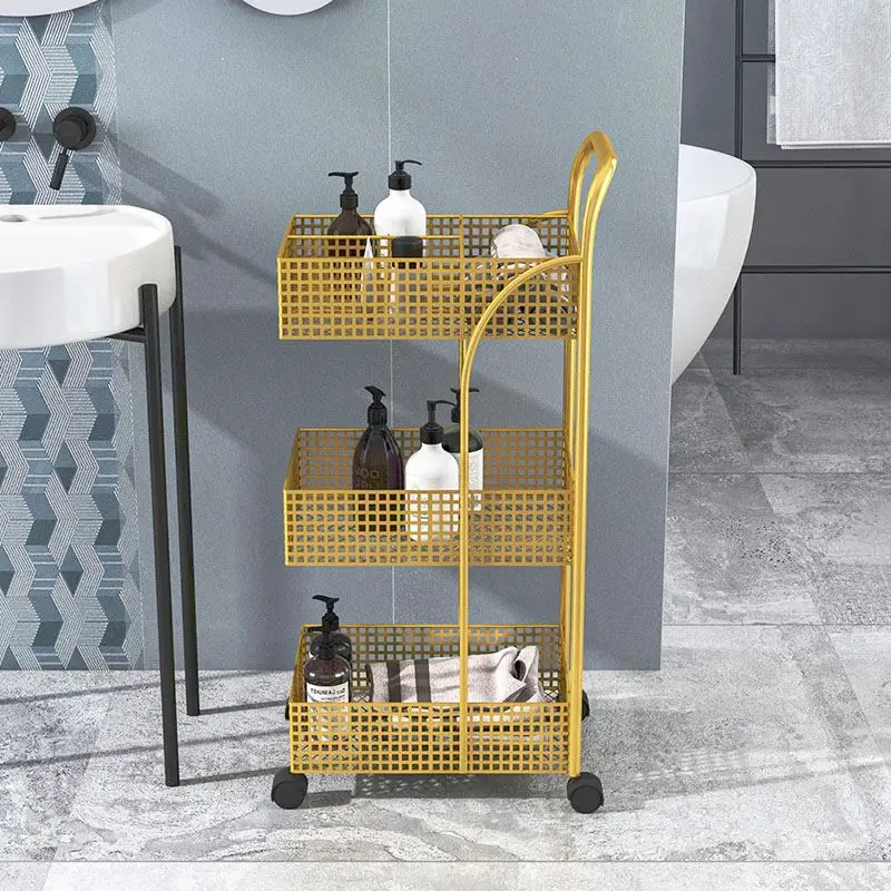 Nordic bathroom multi-storey iron cart toilet removable shelf