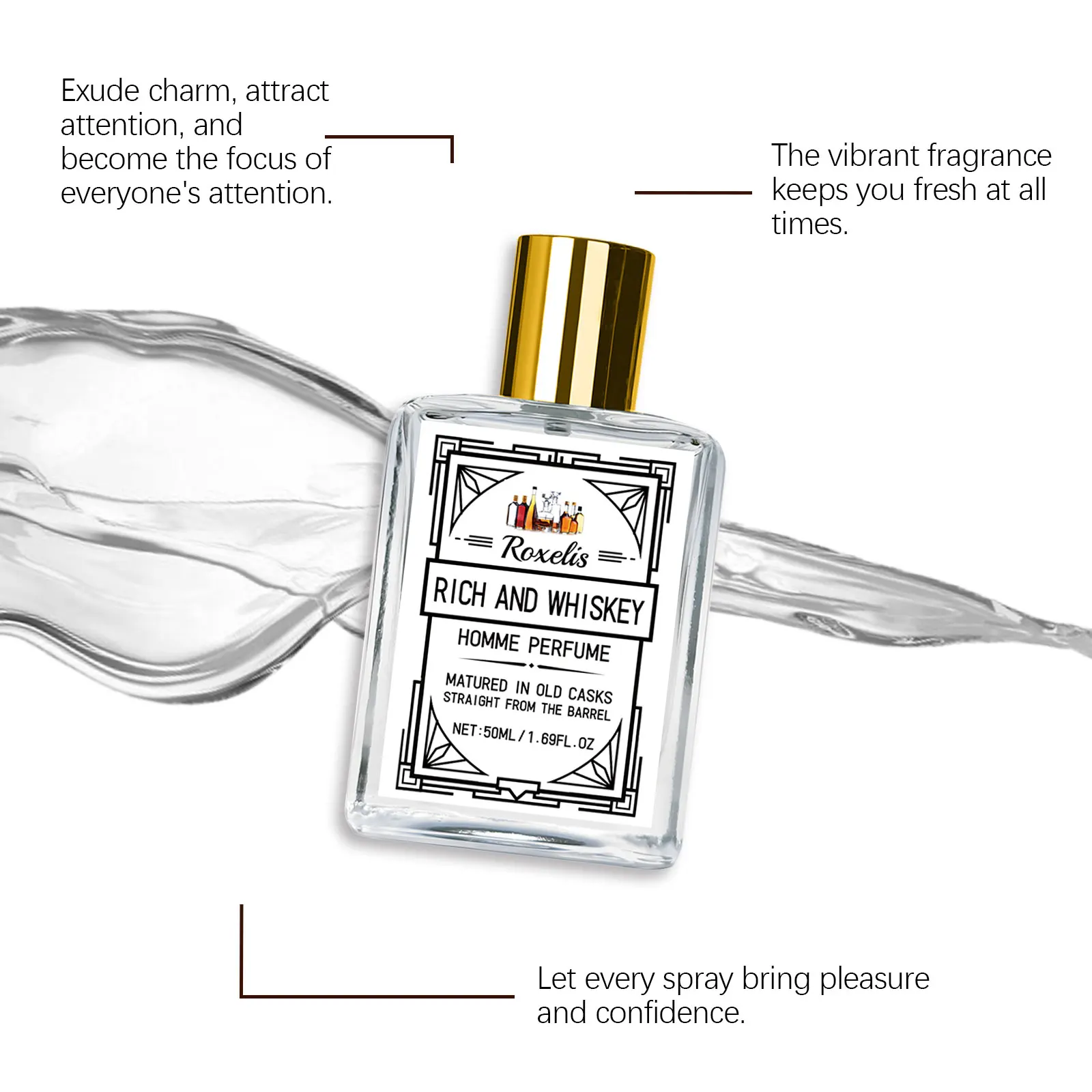 Roxelis 50ml Charm Whisky Men's Perfume Gulong Fragrance Elegant Fresh Charm Fragrance for Men Perfume