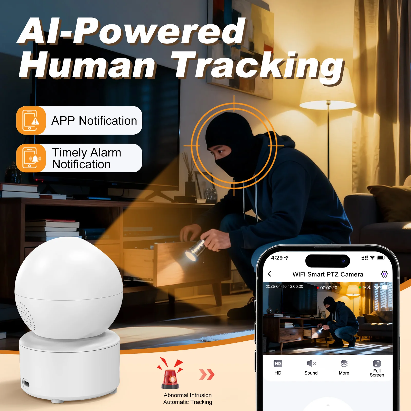 8MP 4K WiFi Security Indoor Camera 10X Digital Zoom Pan Tilt IP Camera Ai Automatic Tracking Night Vision Intercom Security