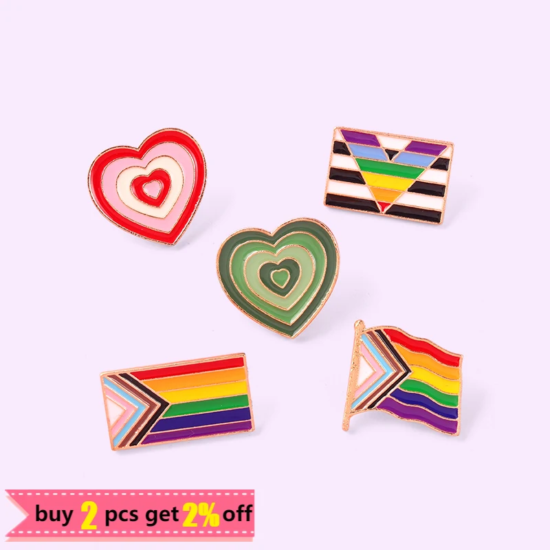 Rainbow Flags LGBT Enamel Pins Custom Pride Heart Rainbow Victory Brooch Lapel Badge Bag Sexual Minority Jewelry Gift for Friend