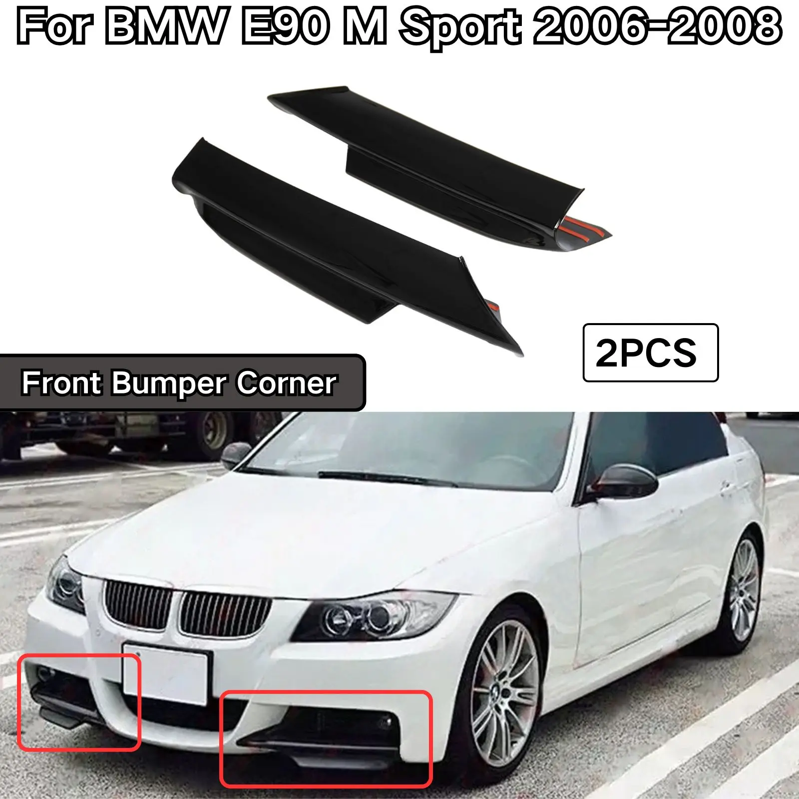 

Для BMW E90 M Sport 2006 2007 2008 Передний бампер 2 шт. Сплиттер Спойлер Углеродное волокно Принт Автомобильные аксессуары Комплект кузова Глянцевый черный