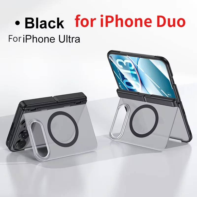Matte Semi-permeable Magnetic Case for iPhone Duo 18 Fold For Magsafe Hinge Protection Back Panel Bracket Protective Cover