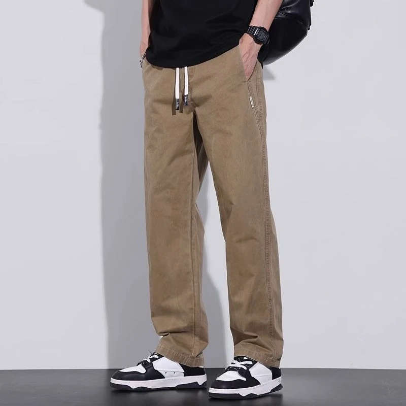 

Spring Summer Solid Color Baggy Straight Cargo Pants for Men Aesthetic Casual High Quality Korean Style New in Long Trousers Man