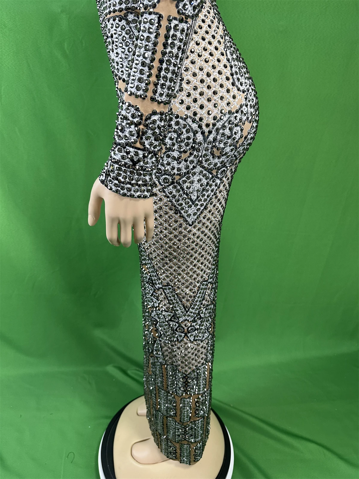 Feminino completo strass aniversário rainha luxo cristais brilhantes estiramento elastano vestido de perfuração quente sessão de fotos adereços