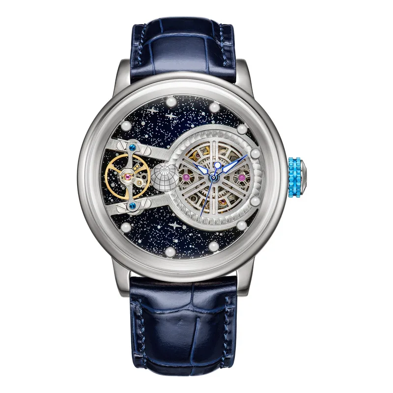 HANBORO Celestial Flywheel Automatic Skeleton Mechanical Watch Luminous Waterproof Brand Men's Watch