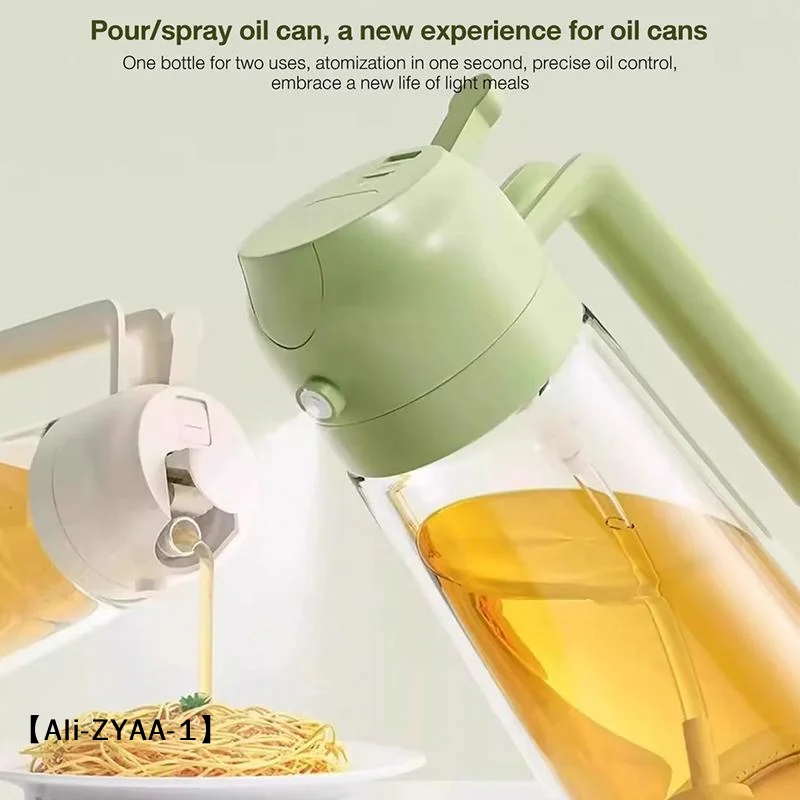 【A】470ml Glass Oil Spray Bottle 2 In 1 Dispenser + Sprayer Kitchen Oil Spray Bottle Large Capacity Spray Pour Integrated Oil Pot