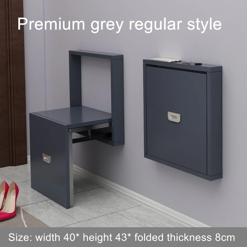 Space-Saving Wall-Mounted Folding Shoe Changing Stool for Small Apartment, Hidden Simple Porch Stool