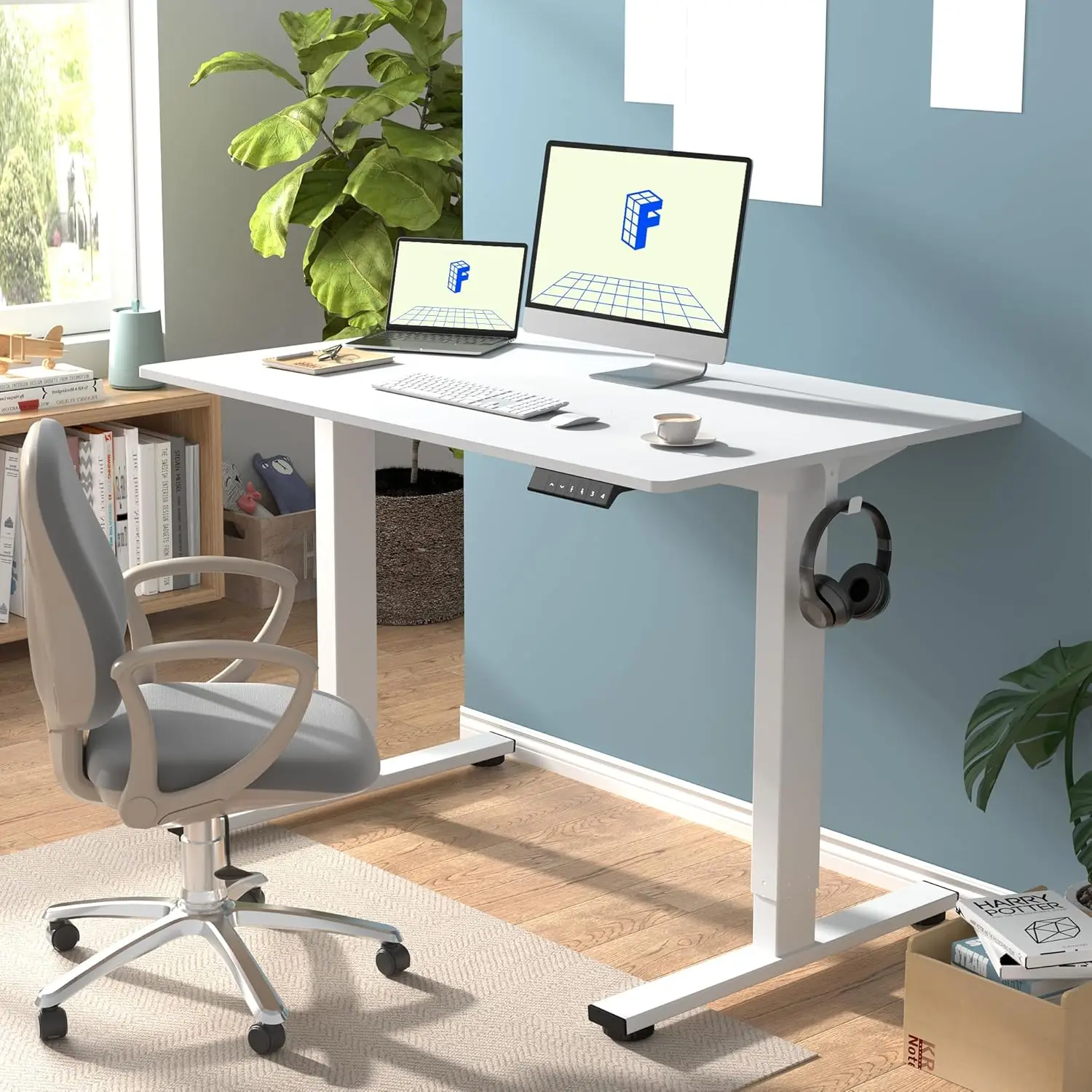 FLEXISPOT EN1 One-Piece Electric Standing Desk 48 x 30 Inch Desktop t Desk Home Office Computer Workstation Sit Stand up Desk