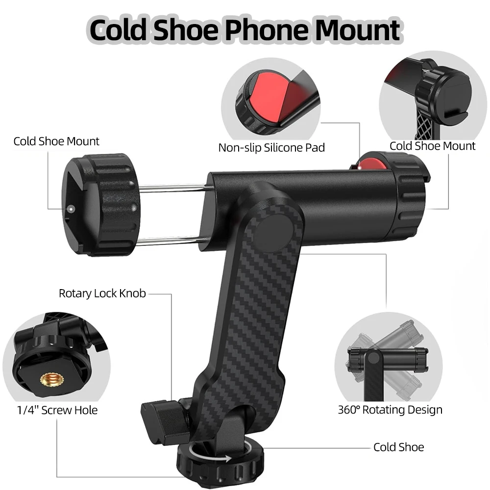 Camera Hot Shoe Phone Clip Holder 360° Rotatable Phone Mount with Cold Shoe for iPhone Samsung Mobile Phone Smartphone Vlog