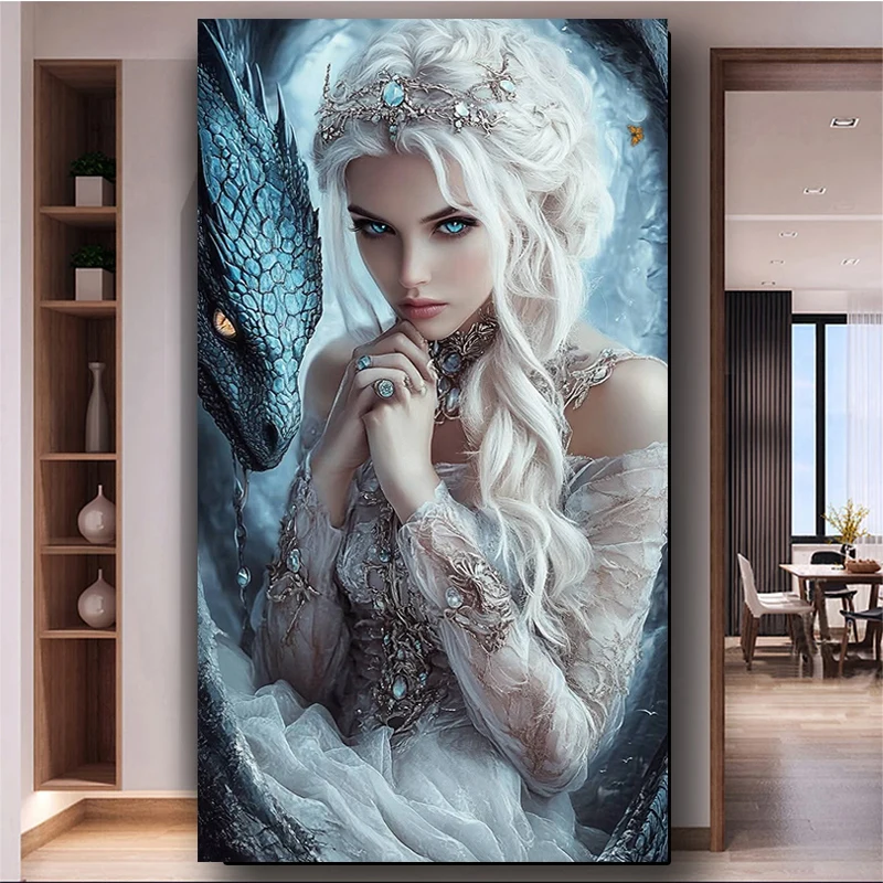 

5d diamond art Dragon and White haired Woman Diy diamond painting Full Diamond mosaic Jewelry cross stitch For Home Decor