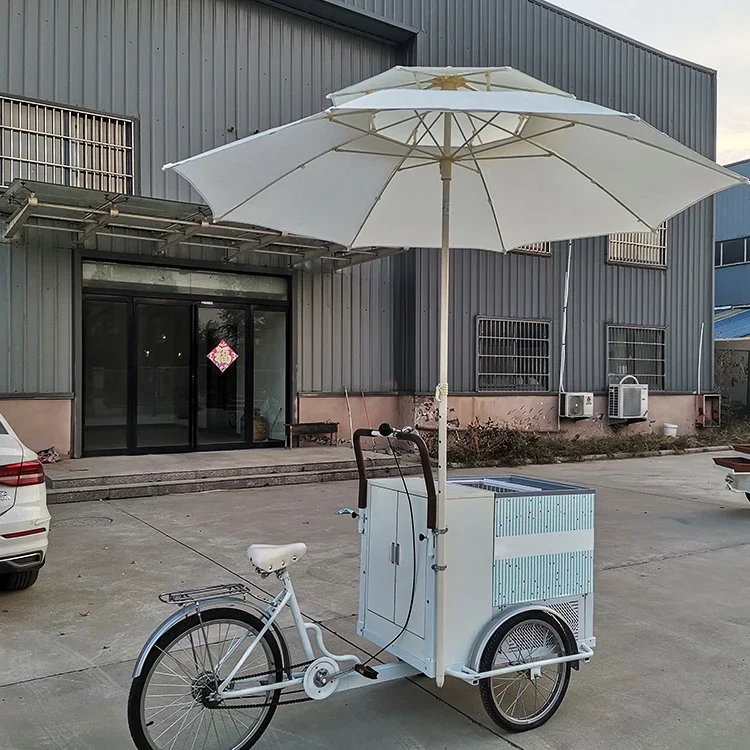 

Man Power 3 Wheel Tricycle Ice Cream Bike Street Mobile Ice Cream Cart For Sale With Umbrella Electric Cargo Tricycle Food Truck