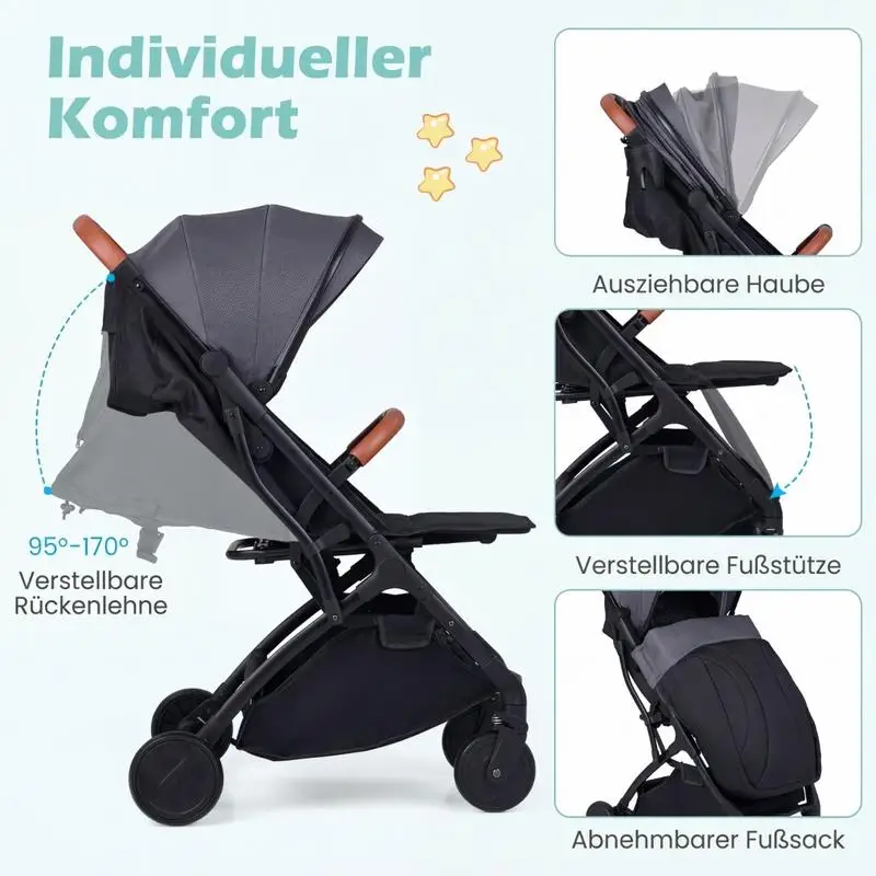 Poussette pliable avec housse de pluie et dossier et repose-pieds réglables, chariot de voyage gris respirant et pliable pour petits chiens, chats, chiots, promenades en plein air, courses, voyages