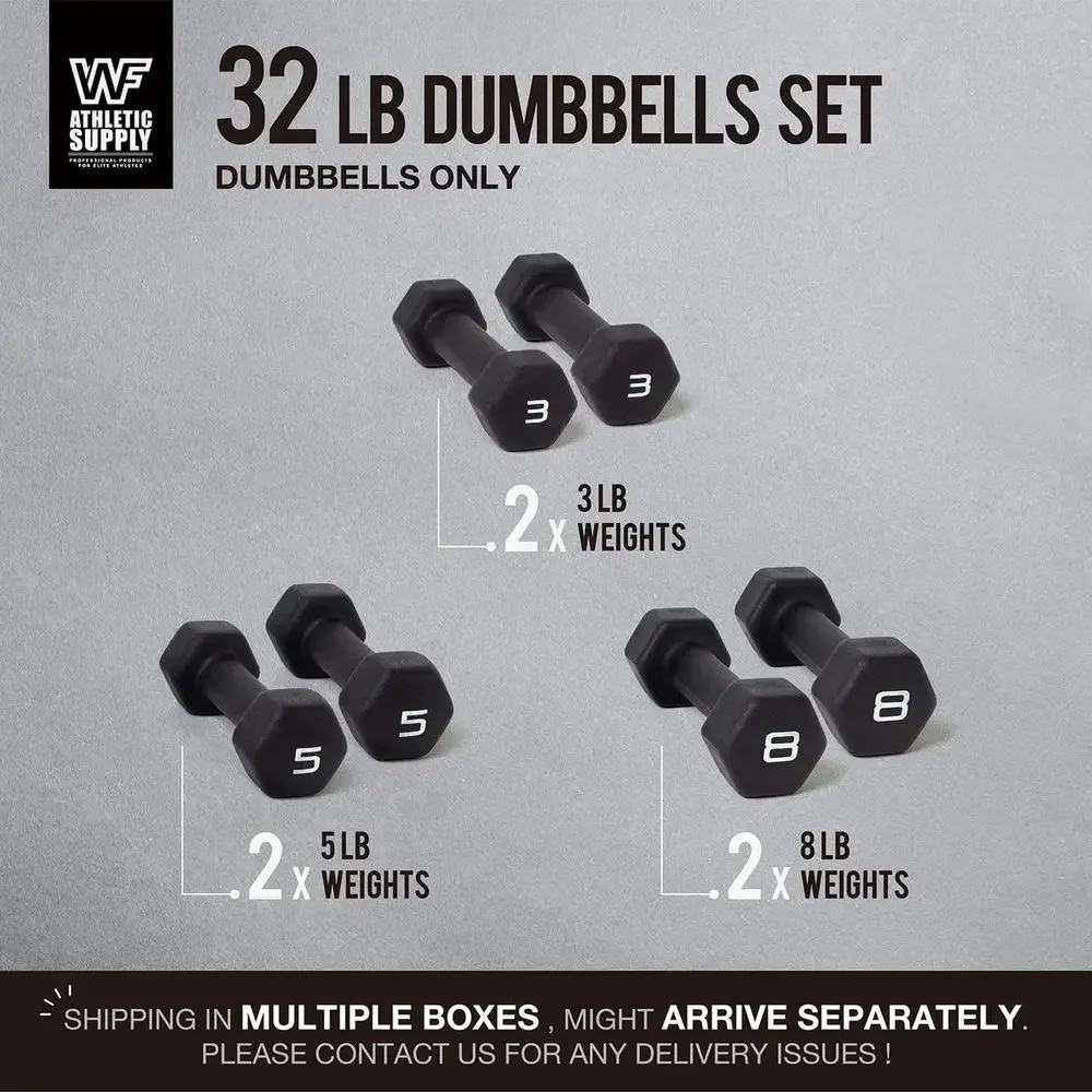 Hexagonal Neoprene Dumbbells for Grip, Muscle Toning, and Strength Training - Various Sizes and Rack Options