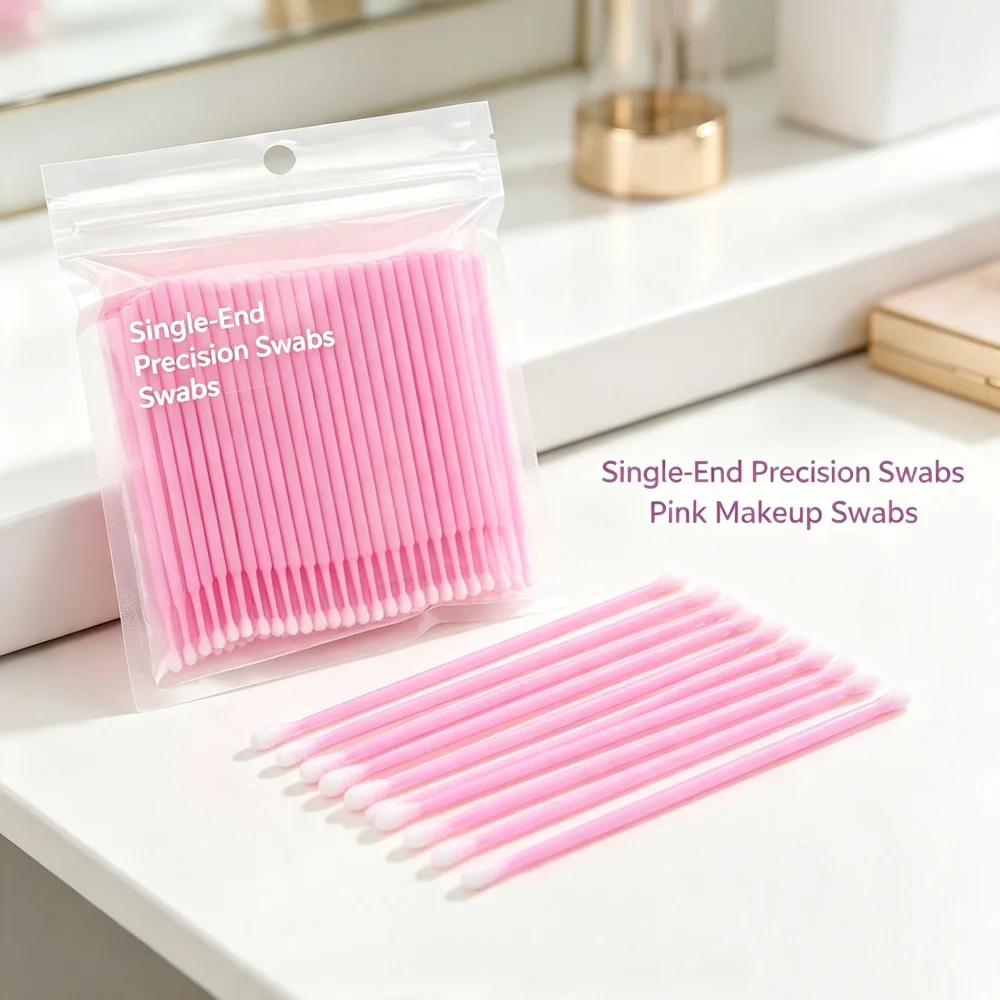Disposable Micro Swabs, Ultra Fine Cotton Tip Applicators, Makeup Correction Sticks for Eyeliner, Lash Cleaning & Lip Touch-Ups, 100 Pcs/Bag Random Mixed Colors