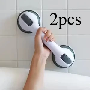 

Two Bathroom Safety Grab Bars with Non-Slip Grips, Made of Durable Plastic, Sturdy And Stable, Featuring a Strong Suction Cup