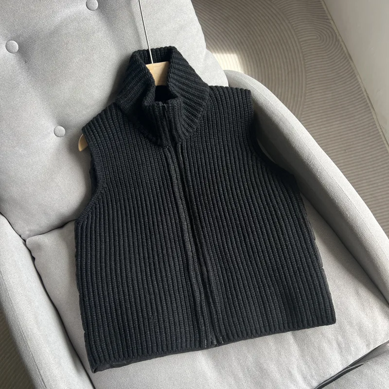 2025 outono/inverno novo colete de malha feminino commuter gola emenda colete