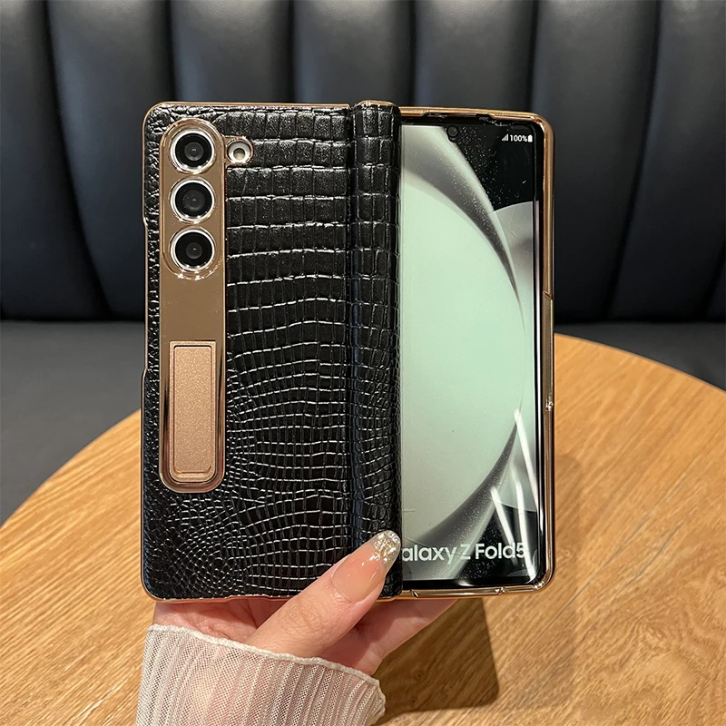 

Case For Samsung Galaxy Z Fold 6 5 Lizard Patterned Leather 360 ° all inclusive Bracket Shockproof Hard Mobile Phone Case Cover