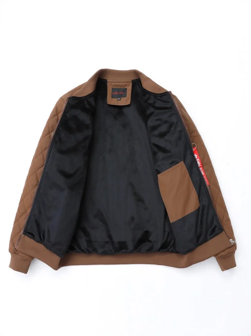 Men's Fleece-Lined Thickened Cotton-Padded Jacket Diamond-Patterned Warm Coat for Autumn Winter Versatile 2025 New Trendy Style