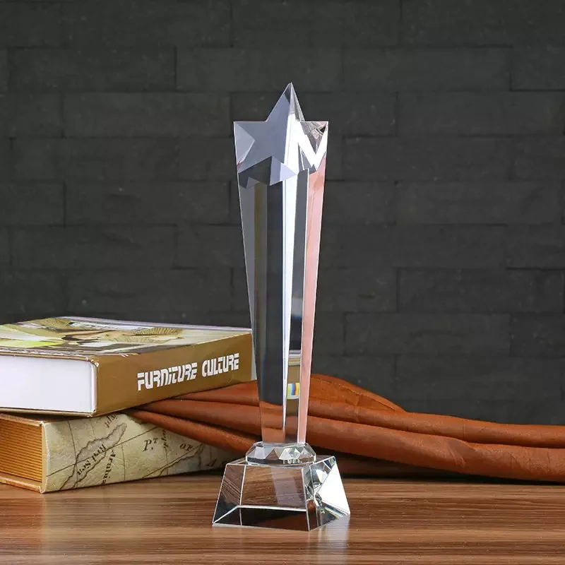 

Fashion Star Pentagon Crystal Trophy Sports Event Champion Prize Award Cup Souvenirs Free Custom Engraving LOGO Home Decoration