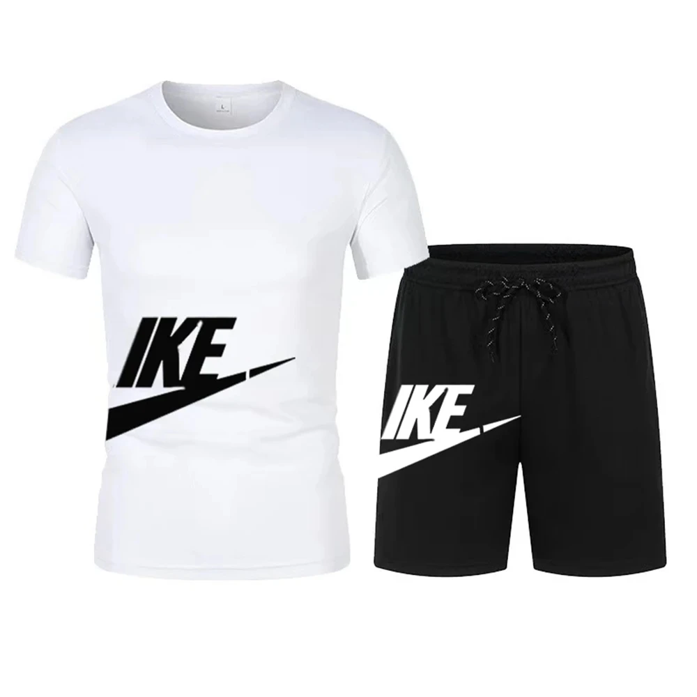 Men\'s suit new printed breathable short sleeved T-shirt and sports shorts, casual wear, running clothes, summer brand