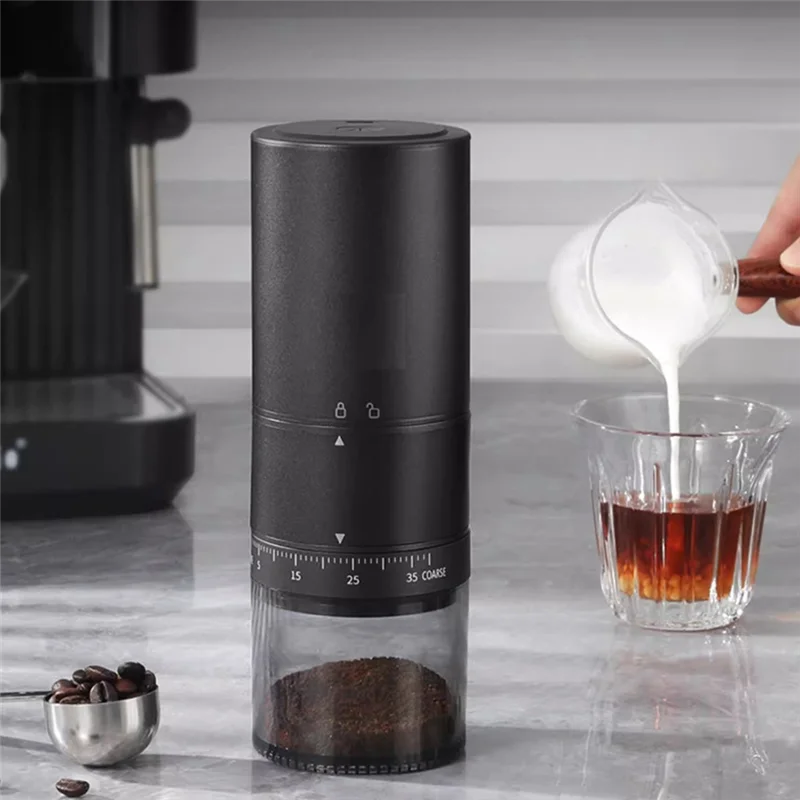 

B03C-Portable Coffee Grinder Electric Burr Coffee Grinder For Traveling Camping With 38 Adjustable Grind Settings Black