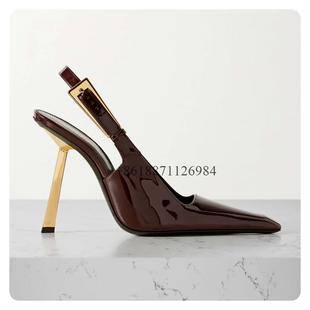 Black Pointed Toe Pumps Shoes Thin High Heels Fashion Style Patent Leather Buckle Strap Design Elegant Fashionable And Gorgeous