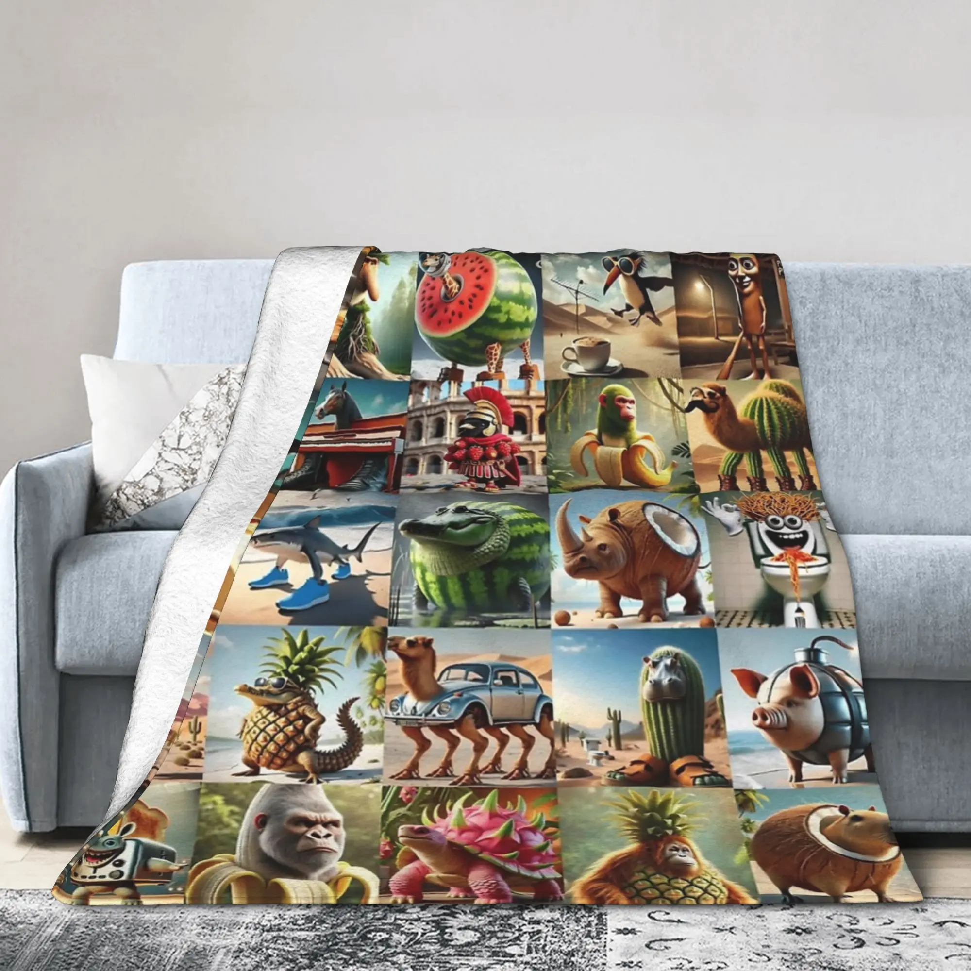 Italian Brainrot All Stars Funny Meme Blankets Fleece Spring Autumn  Multi-function Warm Throw Blankets for Bedding Travel Quilt