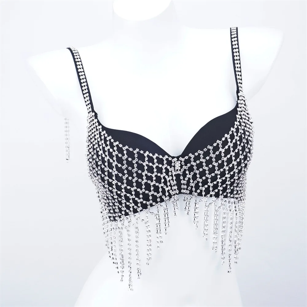 

French Rhinestone Bra Sexy Full Diamond Hottie Models Sparkling Gathered Non-Steel Ring Underwear Party Nightclub Tease Bra