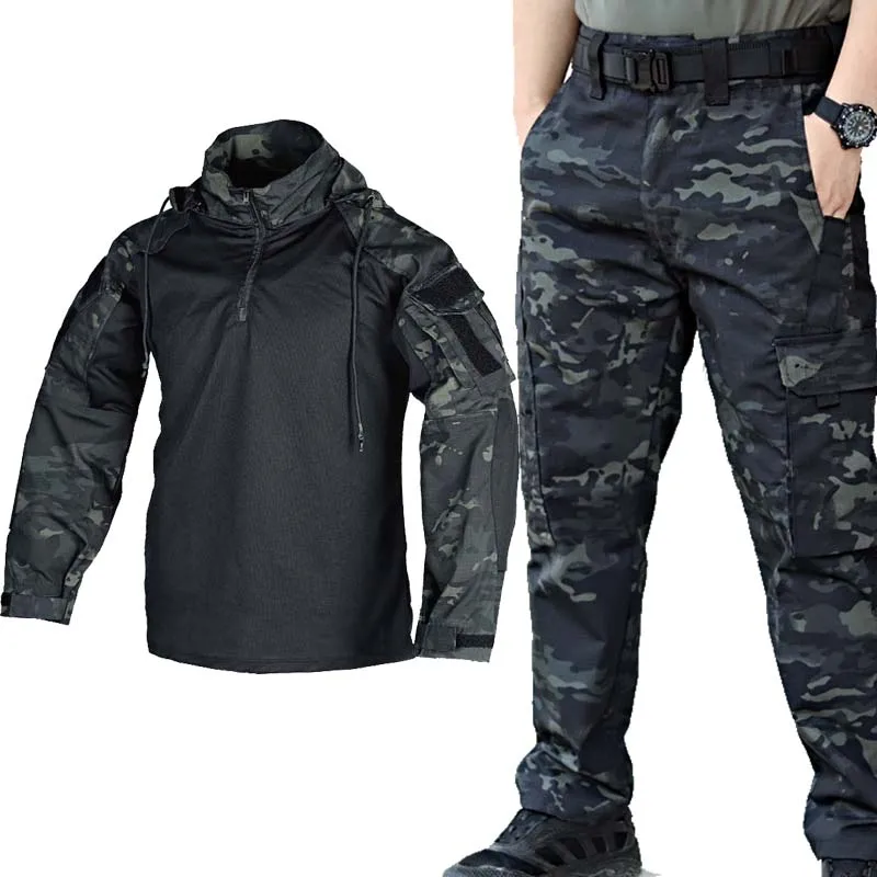Tactical Military Uniform Set Breathable Frog Shirt + Multi-pocket Cargo Pants Wear-resistant Combat Suit for Airsoft Hunting view 2