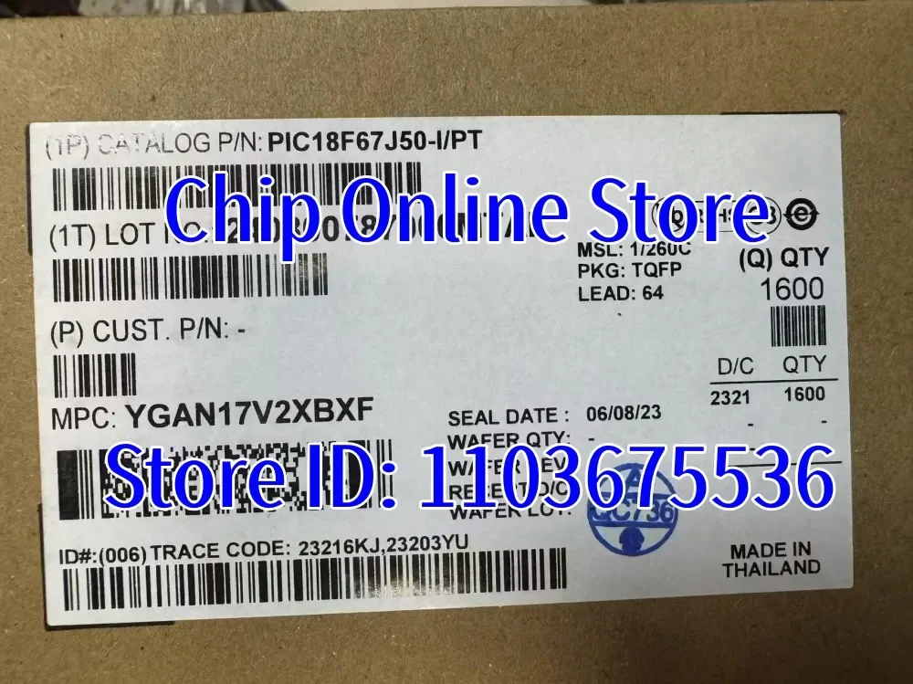 5~50pcs  PIC18F67J50-I/PT  PIC18F67J50  TQFP64  New Original  8 Bit MCU Flash PIC18 Family PIC18F J5x Series Microcontrollers