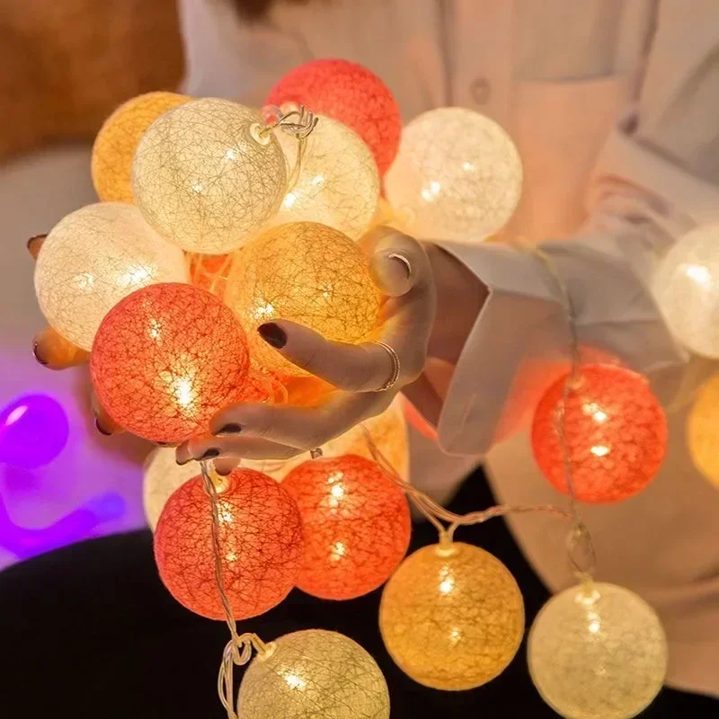 20LED Cotton Ball String Lights Outdoor Christmas Garland Fairy Light String Ball Wedding Xmas Party Bedroom Home Decoration