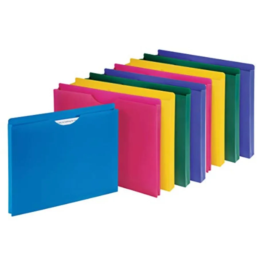 

Poly File Jacket, Reinforced Straight Cut Tab, 1'' Expansion Pocket, Letter Size, Assorted Colors - 10-Pack