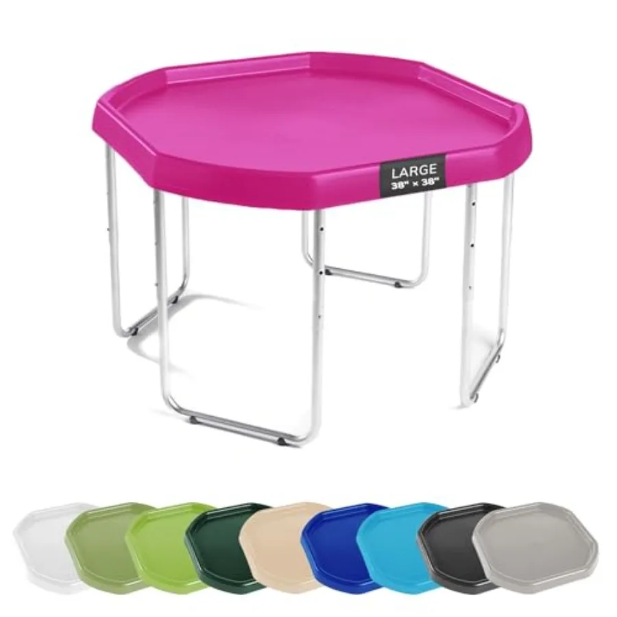 

Outdoor play sand and water table for toddlers and kids: large 38x38 pink sensory activity tray set with stand durable plastic