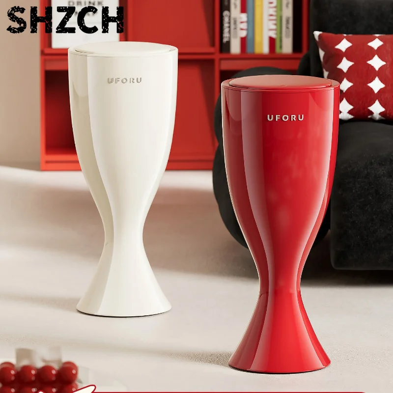 Plastic Trash Can Push Type Double Layer with Lid No Bending Waste Basket for Kitchen Large Capacity Movable Garbage Bin