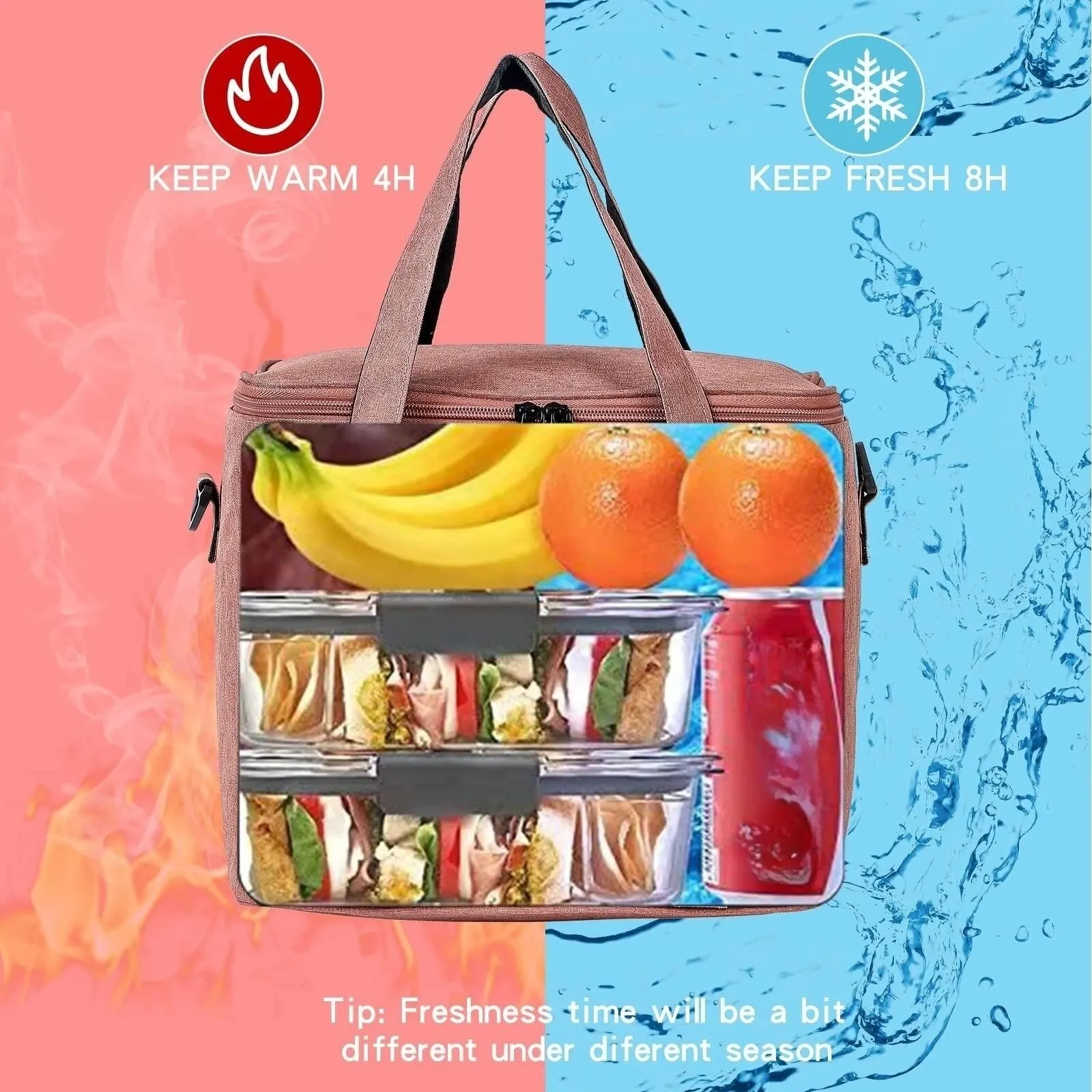 1pc Insulated Lunch Bag For Men/Women, Reusable Large Lunch Cooler Box Tote Shoulder Strap For Work Office Picnic Beach Travel view 6